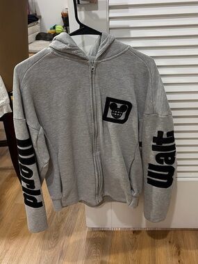 Disney Light Gray Full-Zip Hoodie with Black Walt and Pluto Graphics